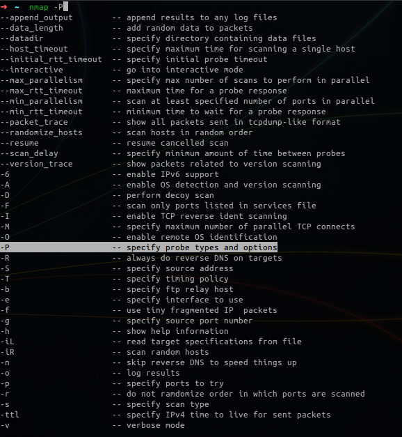 zsh showing nmap suggestions